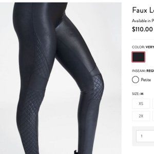 NWT - Spanx Black Faux Leather Quilted Leggings M